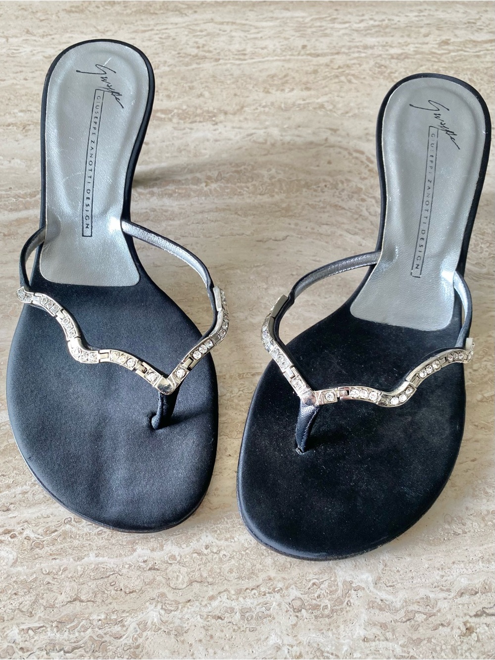 Vintage Giuseppe Zanotti Rhinestone Thong Sandal Heels - Picture 9 of 12